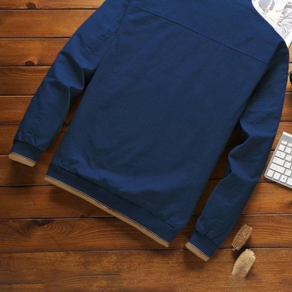 Casual Men's Striped Trim Jacket - Picture 4 of 5